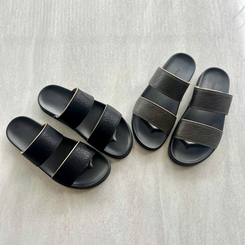Dép Nam 2 Quai Fashion Đế Cao Su Chống Trơn Trượt Quai Da Bò Cao Cấp Đi Nước Thoải Mái Full Size 38-43 Màu Đen & Xám Thời Trang Chống Nước