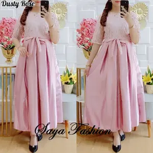 Longdress Tile Bordir Kombi Satin Bridal Tali Ikat Gaun Pesta Kasul Premium 8785