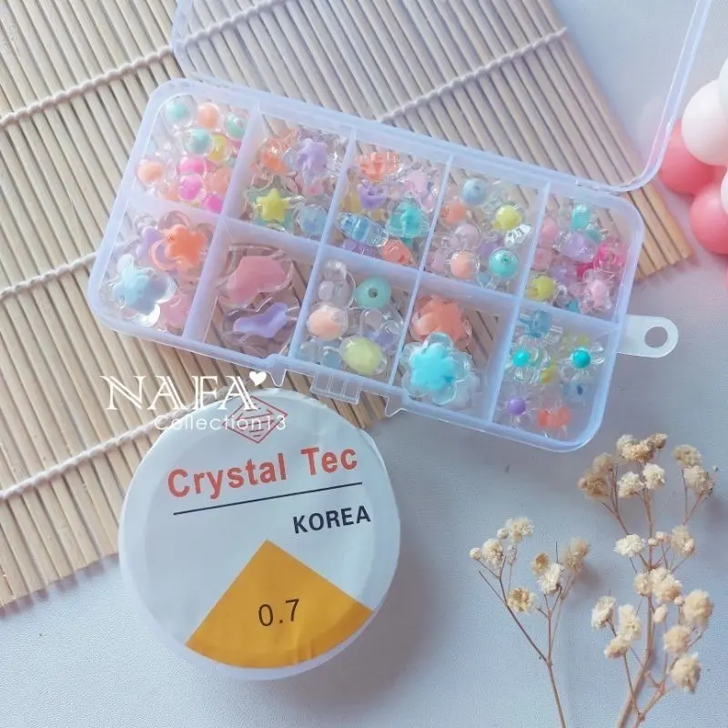 PROMO Set 1 Box Manik Manik Set DIY 10 Sekat + Senar Elastia Paket Aesthetic
