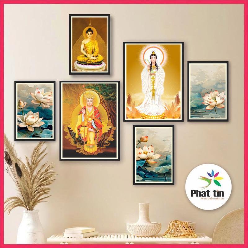 Tranh treo tường bộ 6 bức trang trí phòng khách, decor nhà cửa, tranh dán tường, canvas, có sẵn keo dán. Decor Tường