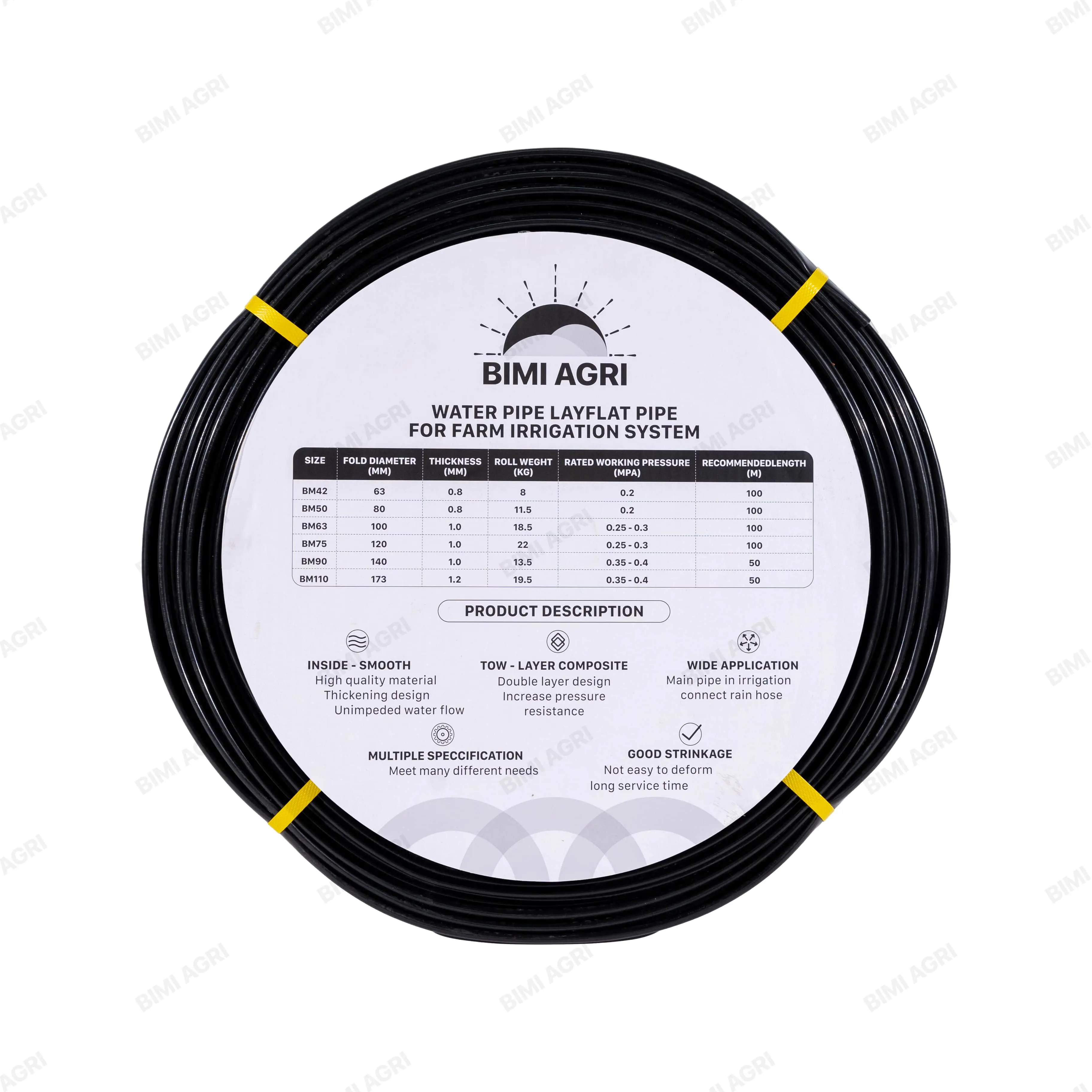 Ống chính 2 lớp Phi 42mm BIMI AGRI - Cuộn 100m, dày 0.8mm, màu lòng trong xanh lòng và lòng ngoài đen