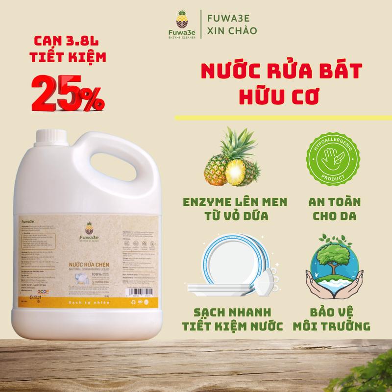 [3L8 & 10L] Nước rửa Chén Bát Enzyme Sinh Học Fuwa3e, An Toàn Cho Da Nhạy Cảm, Viêm Da, Làm Sạch Nhanh