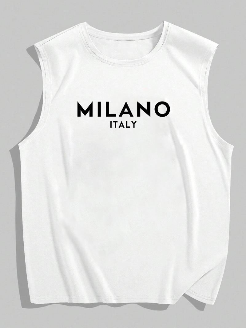 Product Introduction of Men's Letter Print Round Neck Tank Top, Loose Casual Street Sleeveless Top for Daily Wear, Menswear for All Seasons 9