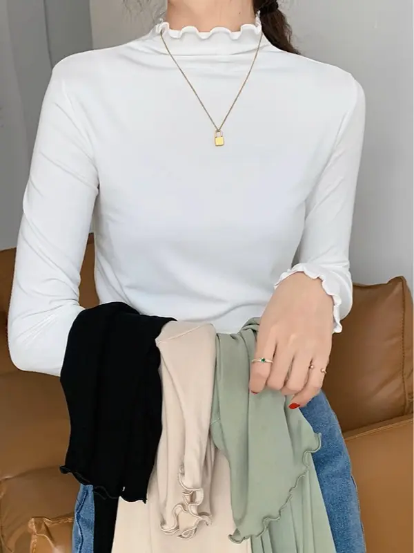 [SIZE XS-2XL] Ms145 Áo thun nữ cao cổ tròn giữ nhiệt BIGSIZE viền sóng Women Top 2