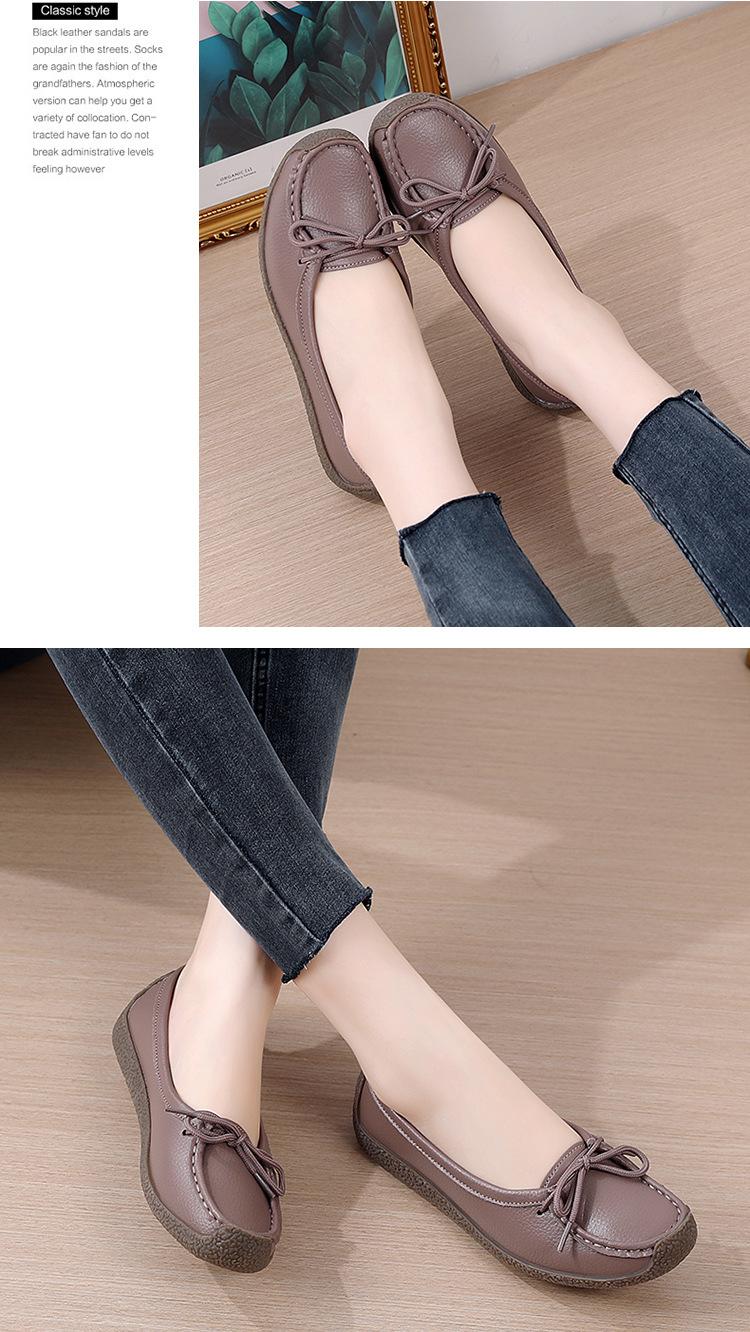 Product Introduction of New Genuine Leather Doug Shoes Women's Soft Bottom Pumps Slip-on Mom Shoes Casual Flat Loafers Women's plus Size 24