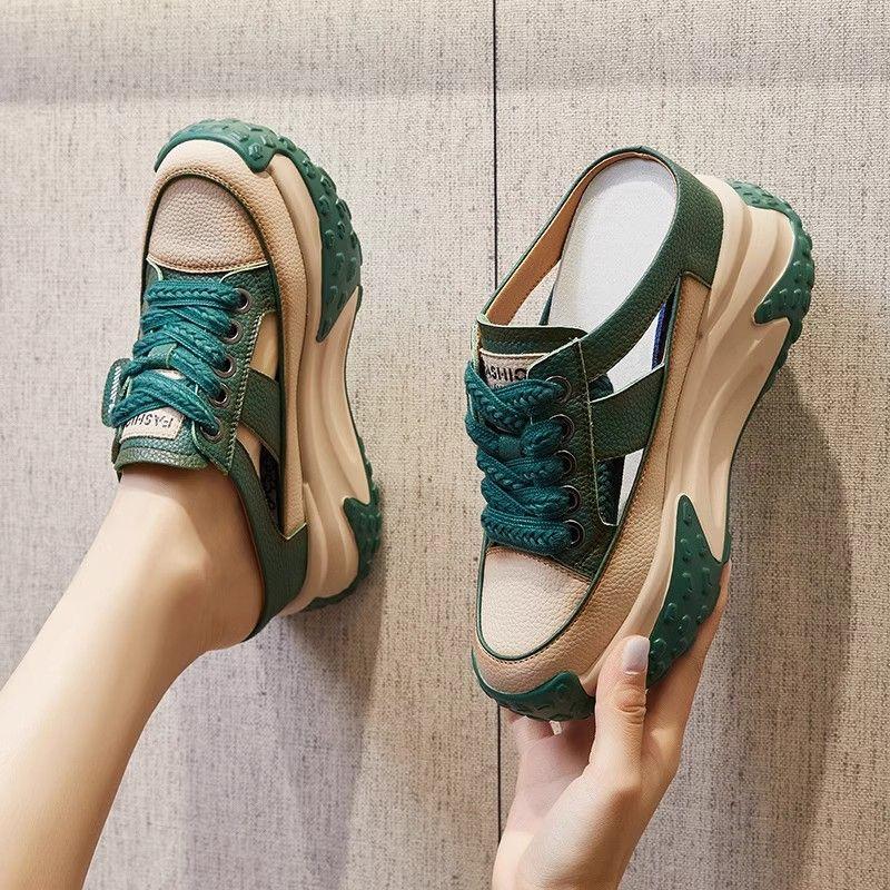Dép Bít Mũi Dành Cho Nữ, 7CM Đế Dày, Dép Lười Nửa, Dad Shoes, Đế Tăng Chiều Cao, Hở Lưng, Giày Thể Thao Lười, Bán Chạy DéP 2