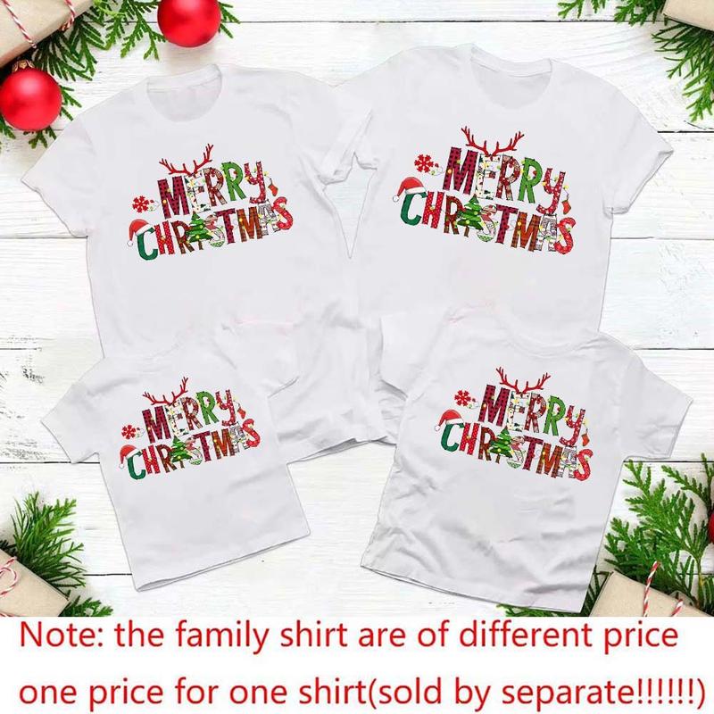 Product Introduction of Merry Christmas Family Outfit Mom and Dad Children Crew-neck Short-sleeved Top Christmas Apricot Family Matching T-shirt 25