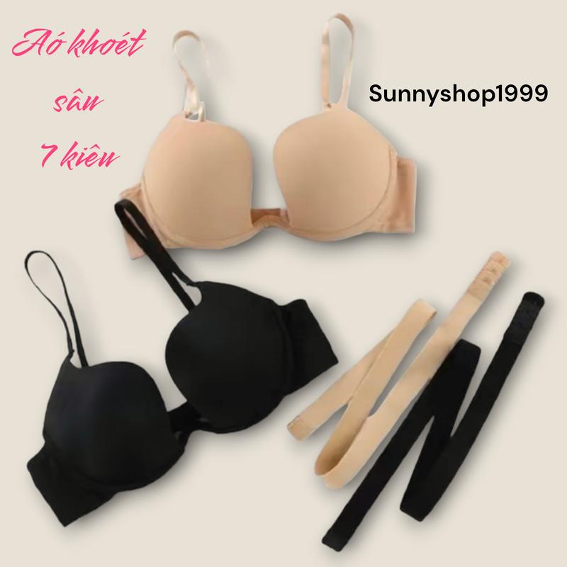 Áo khoét sâu tạo khe , ho lưng bận 7 kiểu 2 màu da và Đen đẹp có gọng đệm 3 phân Nữ Áo Ngực Women Bra Tua Rua