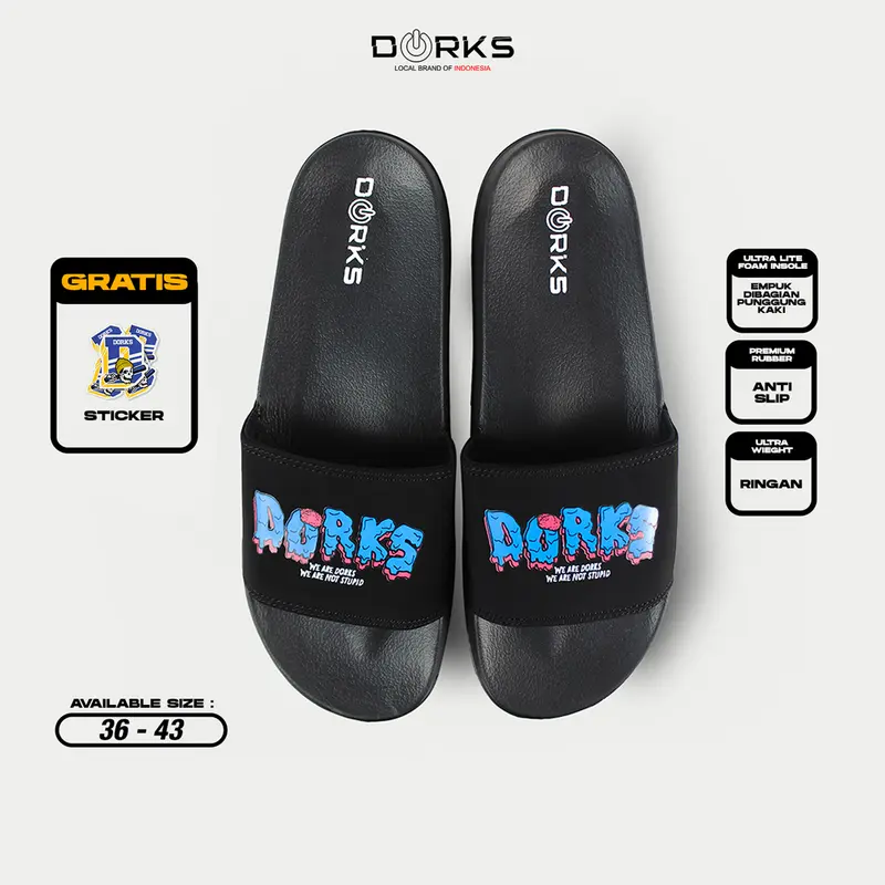 Dorks Sandal Slide Blue Set - Sandal Slop Casual Pria Wanita Original 0