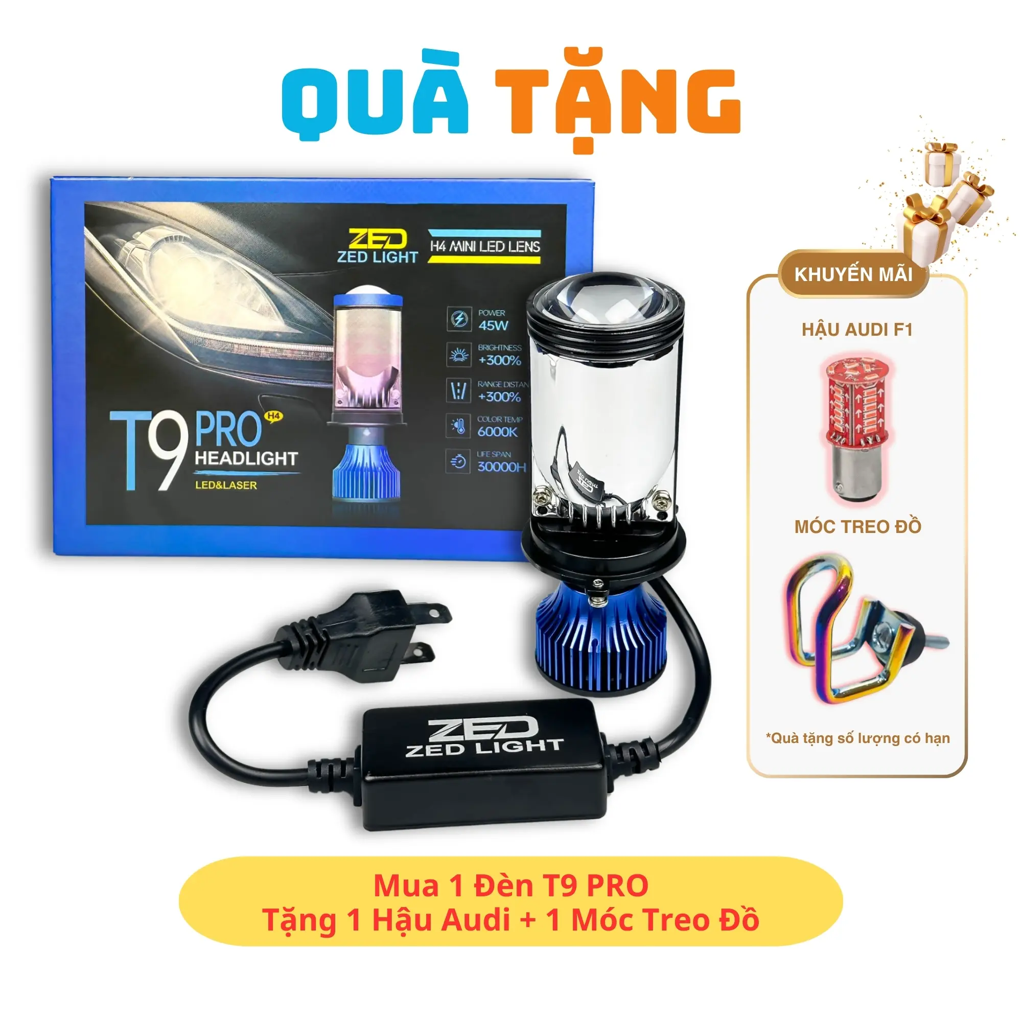 Đèn Pha LED Bi Cầu ZED LIGHT T9 PRO - 45W 12 24V DC H4 Chống Chói Cắt Sáng - Phụ Tùng Đèn Pha Led ÔTô, Xe Máy