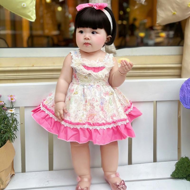 Váy Lolita 2 Dây Cam ,Hồng Phối Ren Kèm 2 Cục Bông Và Quần Chip 4-14 Kg,Váy Cho Bé Gái Đầy Tháng Sinh Nhật Chất Thô Cotton