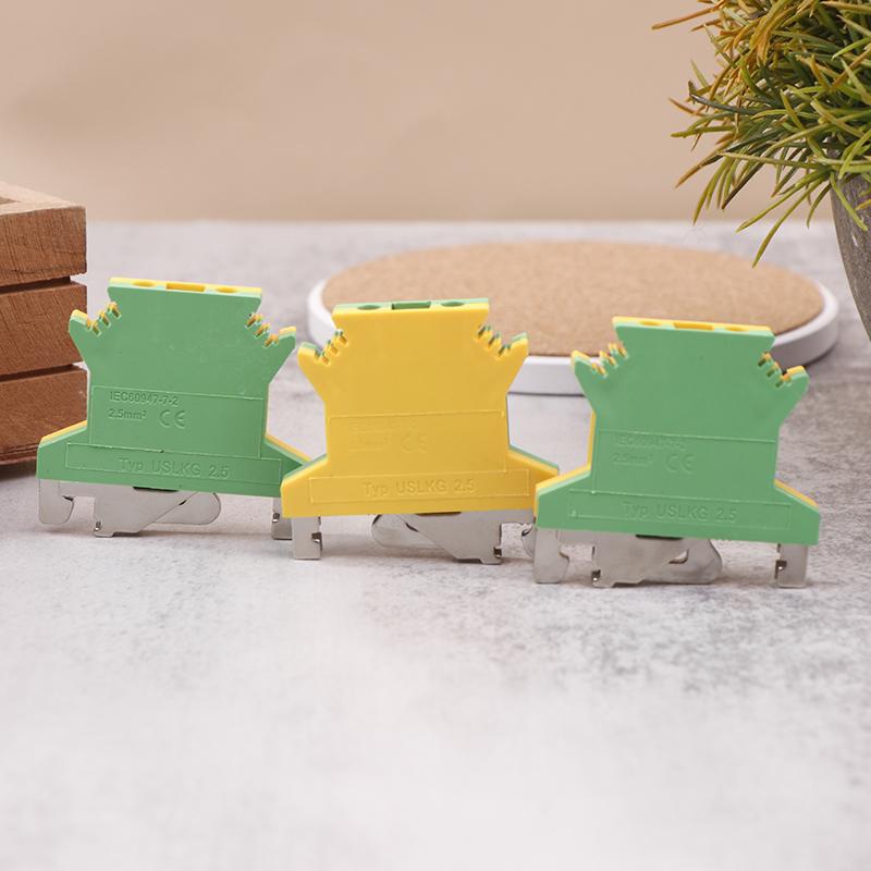 USLKG2.5 Screw Ground DIN Rail Terminal Block Earth Connector Protective Modular UK 2.5mm Wire Electrical Connector USLKG-2.5N 0