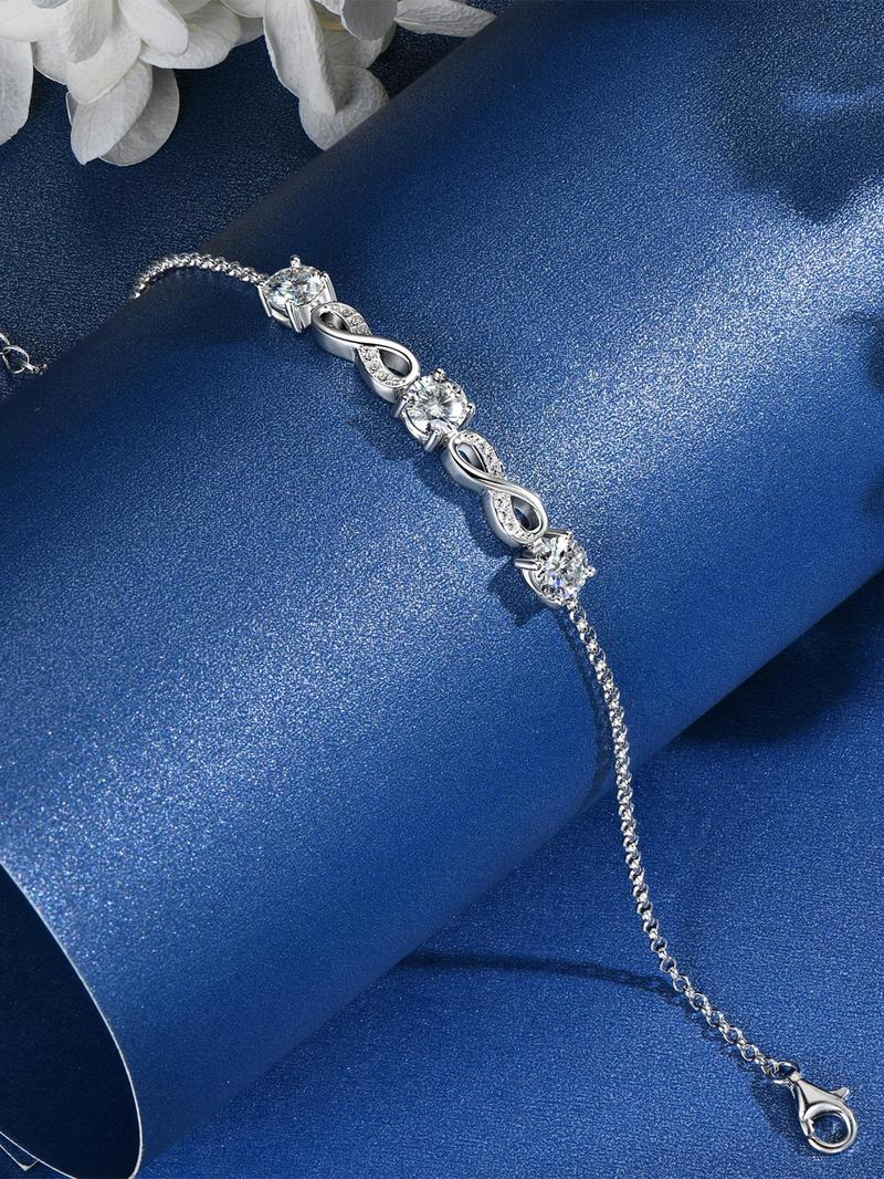 Product Introduction of 925 Sterling Silver Synthetic Moissanite Decorated Bracelet, Fashionable Jewelry for Women & Girls, Trendy All-match & Exquisite Jewelry for Birthday Gift 2