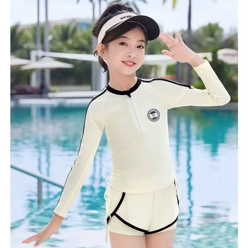 Đồ Bơi Trẻ Em Bé Gái, Bộ Sưu Tập 2025, Thiết Kế Xẻ Tà, Chống Nắng, Dành Cho Trẻ Trung Và Lớn, Hàng Mới Về, Dài Tay, Thích Hợp Cho Học Sinh Bé Gái, Trang Phục Tập Luyện Chuyên Nghiệp 2