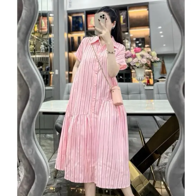 Váy suông kẻ. váy babydoll. váy bầu vạt xòe xinh xắn Nữ Women