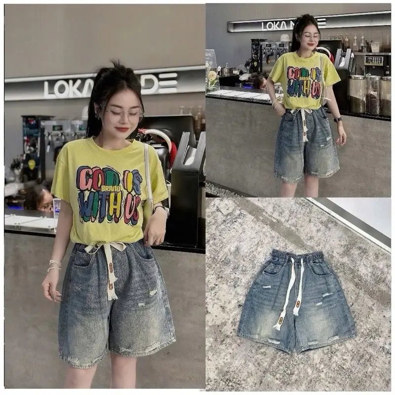 (40-85kg ) Quần Jean Ngố Nữ   Cạp Cao Lưng Thun Trẻ Trung Năng Động 2