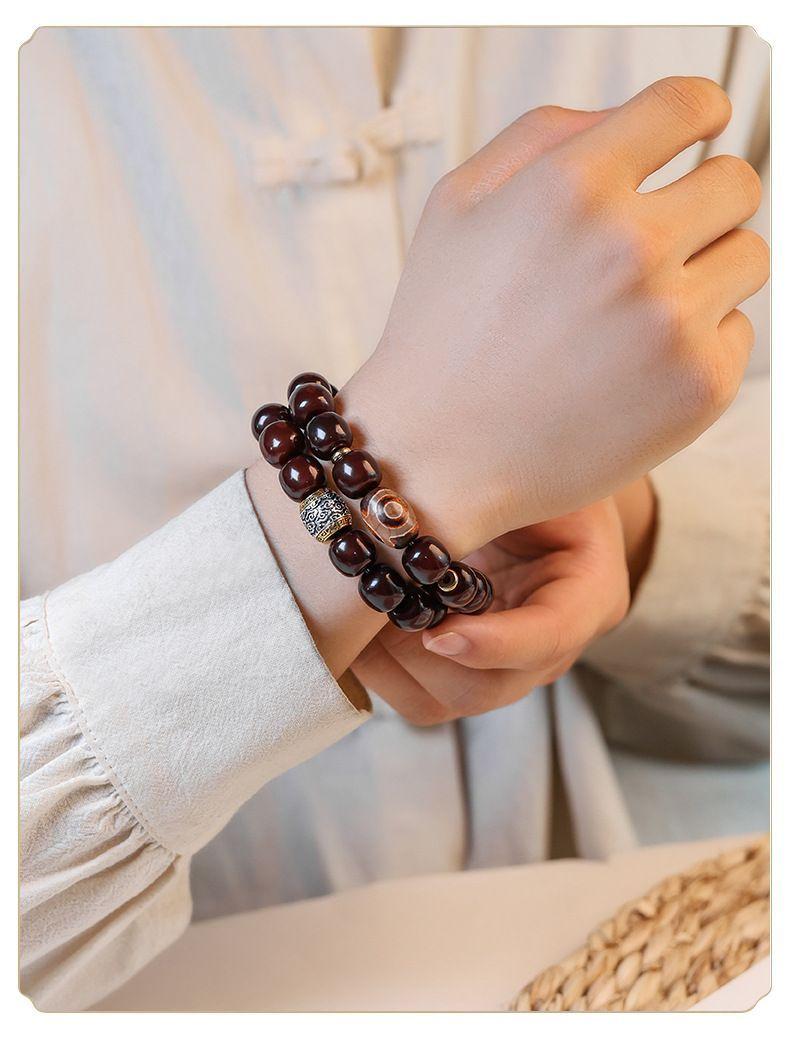 Product Introduction of Sugar heart old material Dzi beads double circle Bodhi bracelet Wenwan Buddha beads same style Panwan bracelet 4