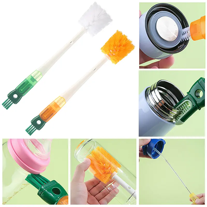 Set Berus Botol Kartun, 5 Dalam 1, Pemegang Panjang, Berus Cawan Pelbagai Fungsi, Aksesori Pembersihan Rumah, Kepala Berus Pembersih, Aksesori Pembersihan Dapur