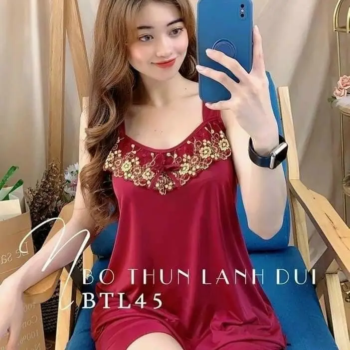 Đồ bộ nữ, bộ đùi thun lạnh dây bản phối ren