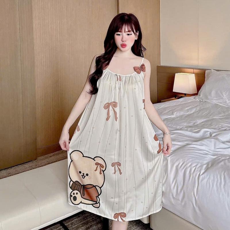 ĐẦM NGỦ LỤA LATIN ĐÍNH NƠ 2 DÂY DỄ THƯƠNG DÁNG DÀI Women Dress 8