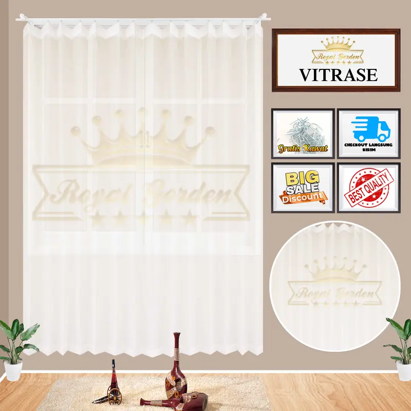 Vitrase Gorden Jendela Minimalis Vitras Polos Putih Plisket Daleman Hordeng Murah Vitrace Foil import Dekorasi Jaring Kawat 2