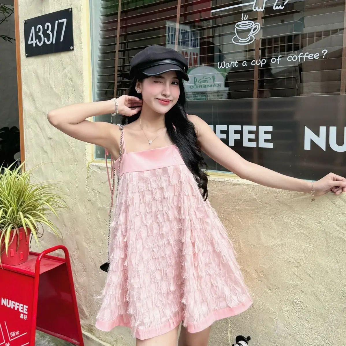LEYLA - váy baby doll dáng ngắn xòe thời trang dây buộc vai nhiều kiểu trắng áo  baby bubble  đầm