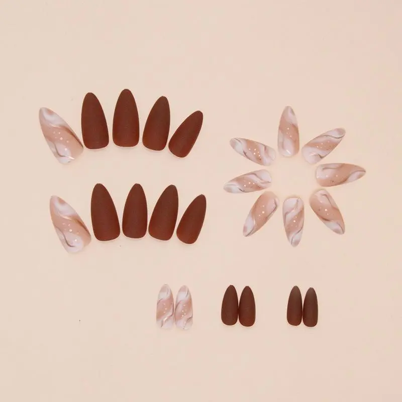 Line Pattern Long Fake Nail, 24pcs Press on False Nail for Women & Girls, Removable Nail Art Artificial Full Cover, Women Girls DIY Manicure, Christmas Gift 2