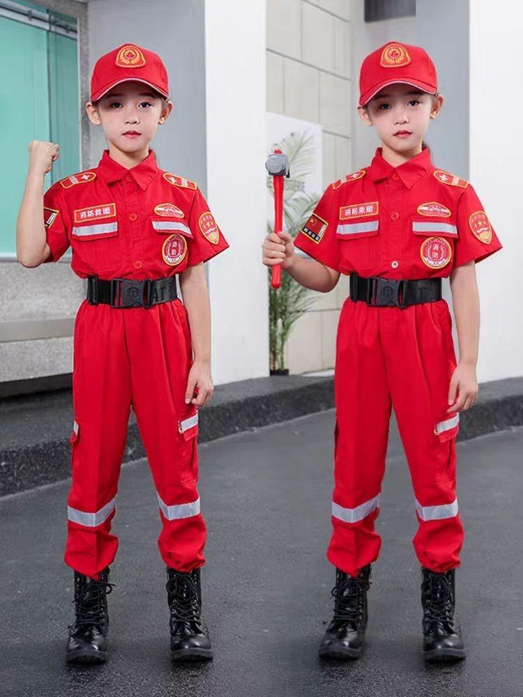 Product Introduction of Children's Fire Firefighter Costume Halloween Cosplay Costume Children's Business Suit 7