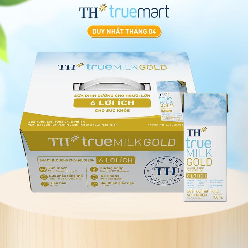 Thùng 24 hộp sữa tươi tiệt trùng vị tự nhiên TH true MILK GOLD dành cho người lớn tuổi 180ml (180ml x 24)