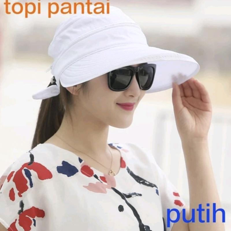topi pantai wanita lebar tutup kepala bisa di lepas varian 6 warna- import 3