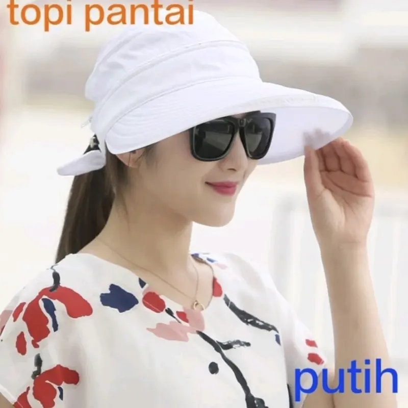 topi pantai wanita lebar tutup kepala bisa di lepas varian 6 warna- import 3