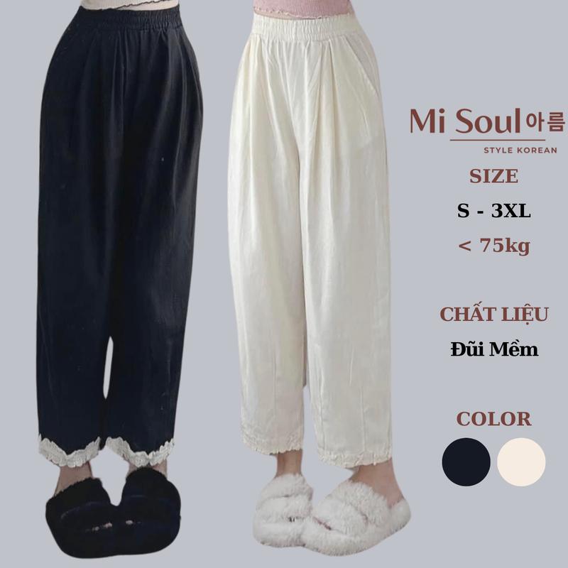 Quần Baggy Nữ Cạp Thun Mix Ren Gấu BigSize, Quần Baggy Nữ Vải Đũi Mềm Mix Ren Gấu Quần MiSoul 321 Pants Women