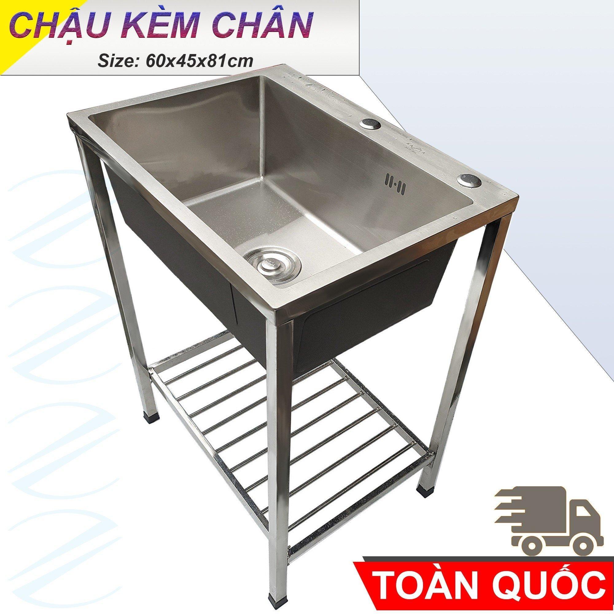 Bộ Chậu Rửa Chén Bát Inox 1 Hộc Có Kệ Chân Nhiều Kích Thước Dài 60cm Đến 90cm - Gồm Chậu, kệ chân cao 81cm, xi phông