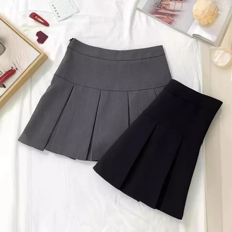 Chân Váy Xếp Ly Chữ A, Cạp Cao, Màu Trơn Thiết Kế 2