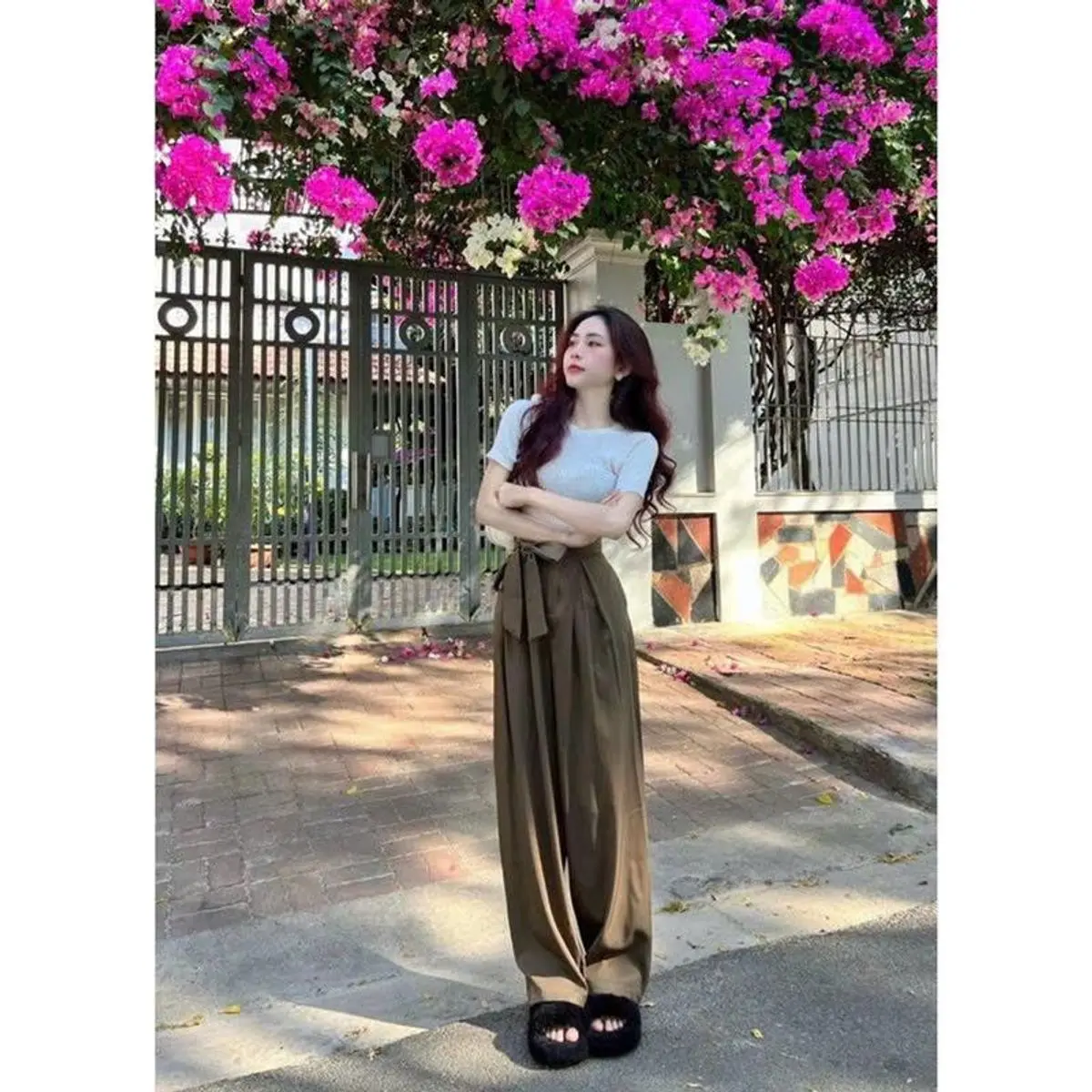 Quần Ống Rộng Phối Dây Nơ To Liền Cạp Cách Điệu 1 Bên Chất Ruby -XMNM12 Nữ Women