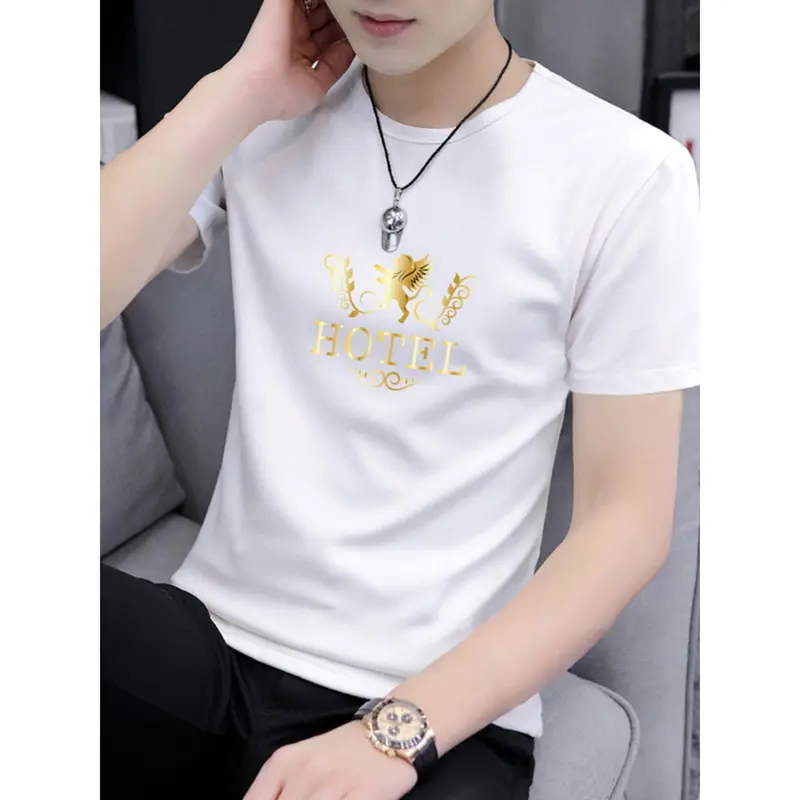 Áo Thun Nam Ngắn Tay Cổ Tròn, Phong Cách Mới Dễ Phối Đồ, In Hình, Màu Trơn Tay Lửng Áo, Quần Áo Mùa Hè, Áo Thun Mỏng, Hợp Xu hướng, Năm 2024 2