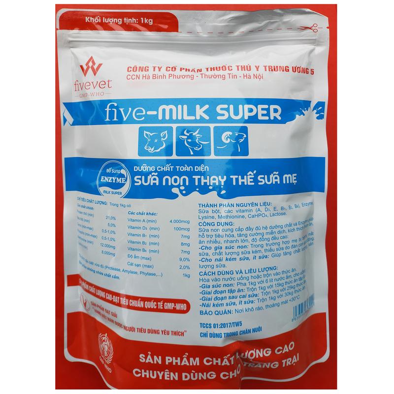 Product Introduction of 1kg FIVE-MILK Super Dạng bột uống Là sữa non thay thế sữa mẹ dinh dưỡng toàn diện, bổ sung men tiêu hóa enzyme - Công ty cổ phần Thú y TW 5 45