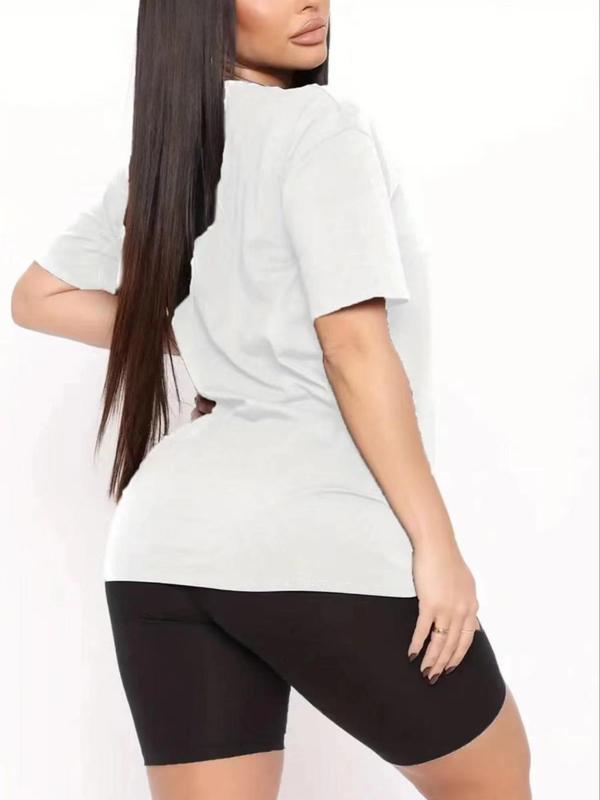 Women's Bow Print Round Neck Tee, Casual Short Sleeve Crew Neck T-shirt for Summer, Fashion Women's Top for Daily Wear 1