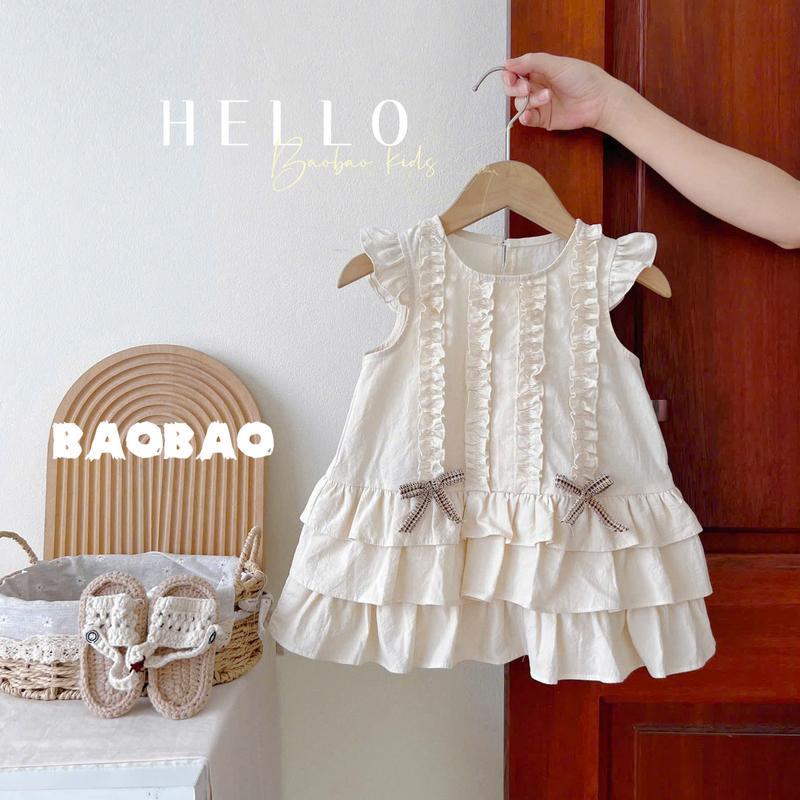 [BAOBAO-ODER] VÁY CỔ TRÒN TAY CÁNH TIÊN BÈO 2 TẦNG GẮN NƠ XINH XẮN CHO BÉ GÁI - M412 0