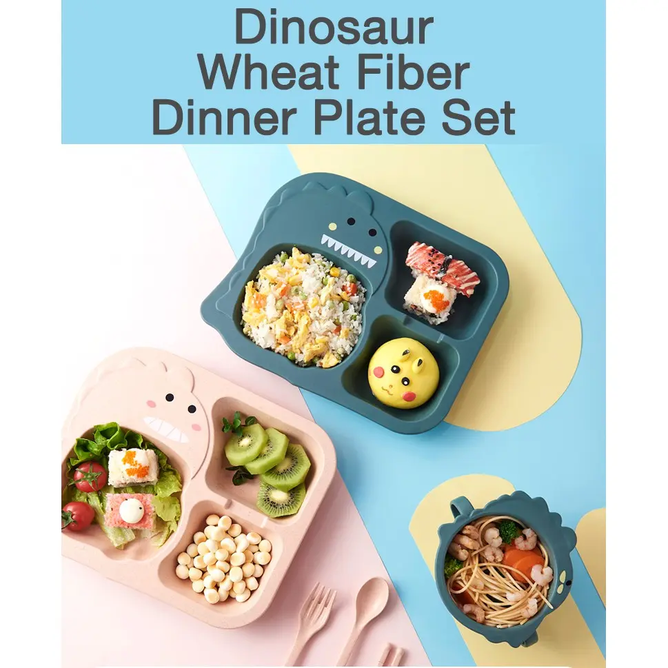 24HRS Delivery Stock M'sia Set 4 In 1 Budak Pinggan Dinosour/Ready Stock Kids Children Dinosour Tableware 4 In 1 Set