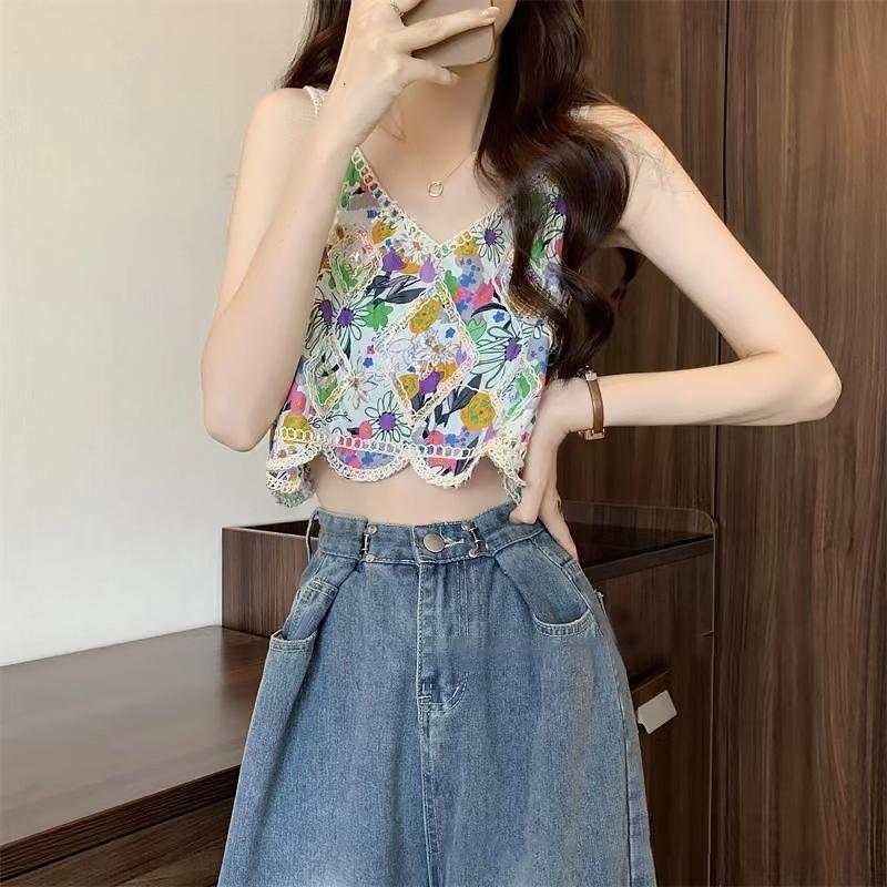 Product Introduction of Áo Yếm Hoa Cổ Điển Cho Nữ, Áo Không Tay Cổ Chữ V, Thêu Rỗng, Áo Ba Lỗ, Mùa Hè 24