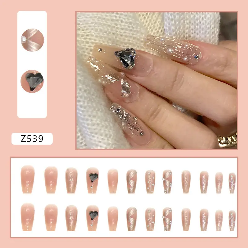 Handmade Long Lasting Waterproof 24 Pieces Finished Nail Beauty Long White Student Fake Nails Dance Nails