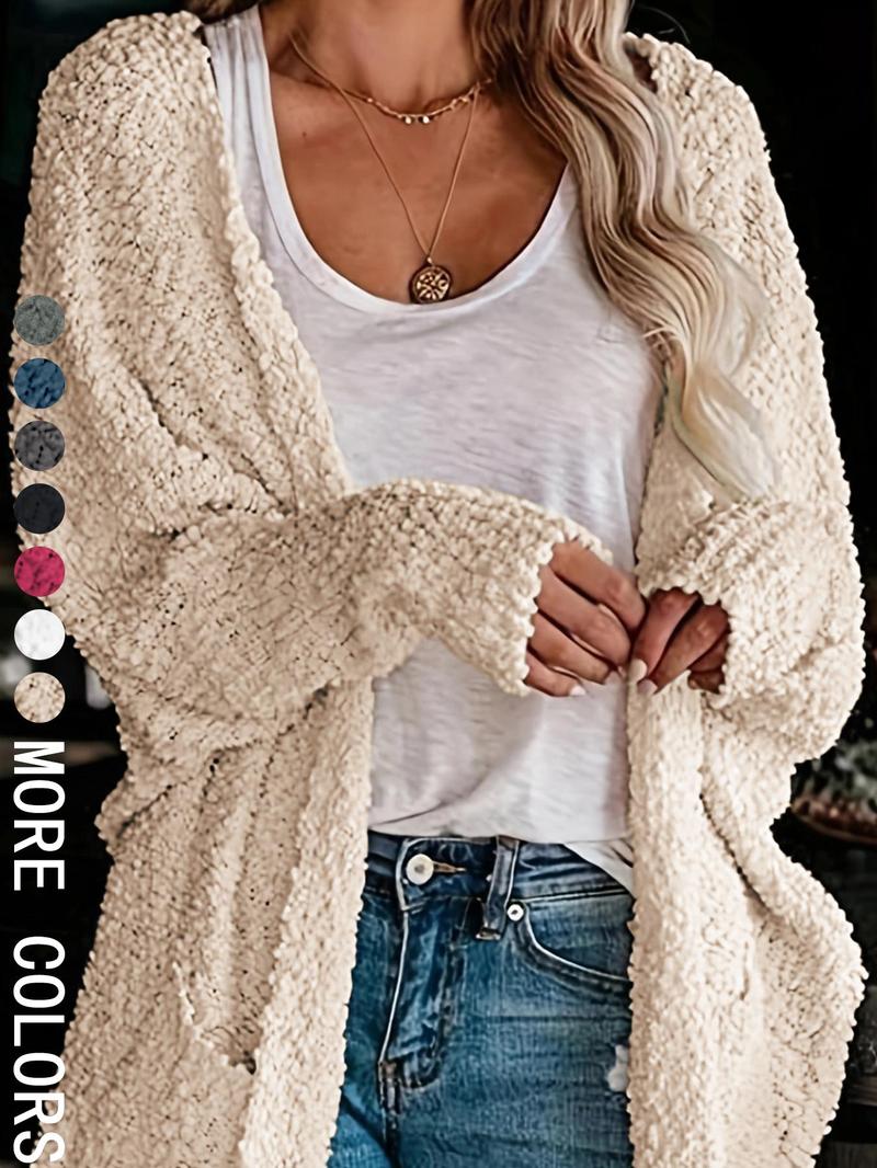 Product Introduction of Women's Solid Pocket Batwing Sleeve Cardigan, Casual Long Sleeve Open Front Outerwear for Daily Wear, Ladies Clothes for All Seasons 1