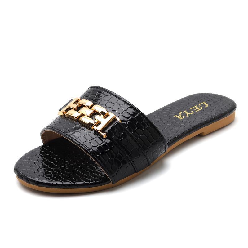 LEY Metal Logo Snakeskin Sandals forHat slippers new summerfashion ...