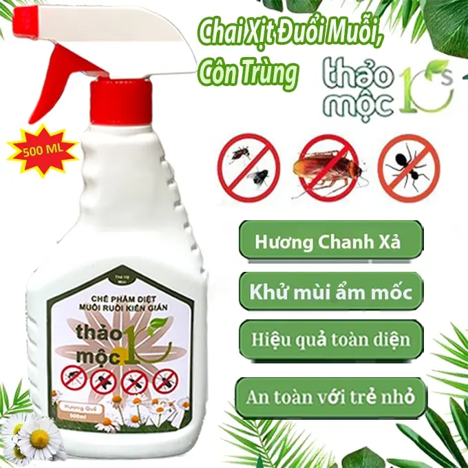 Chai Xịt Đuổi Muỗi, Côn Trùng Thảo Mộc 10S 500ml Mùi Hương Dễ Chịu Xuất Xứ Thảo Mộc - Xua Đuổi Muỗi, Gián, Côn Trùng