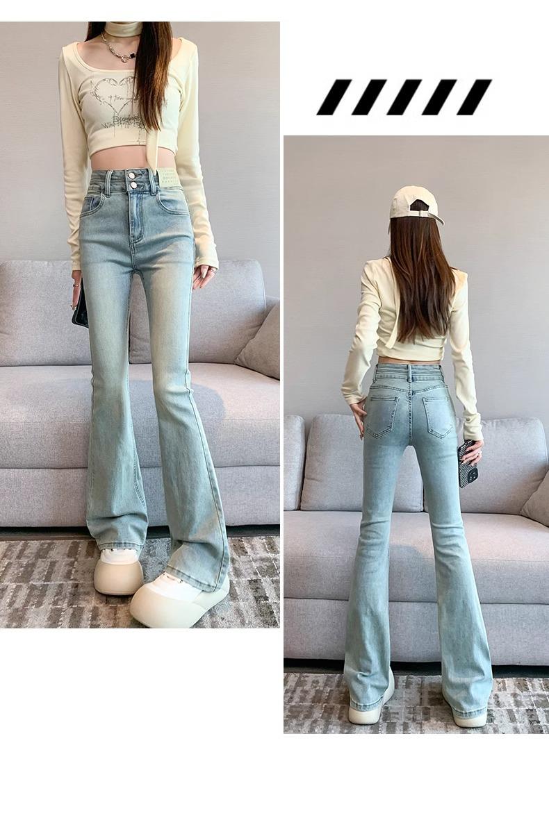 Product Introduction of Light-Colored Stretch Skinny Jeans for Women 2025 Spring Trend Niche New Style Small High Waist Slim Bell-Bottom Pants 13