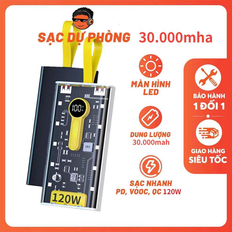 Sạc Dự Phòng 120W 30000mAh A1 20W Sạc Nhanh 22,5W - Đa Năng và An Toàn - Có 4 Cổng Sạc