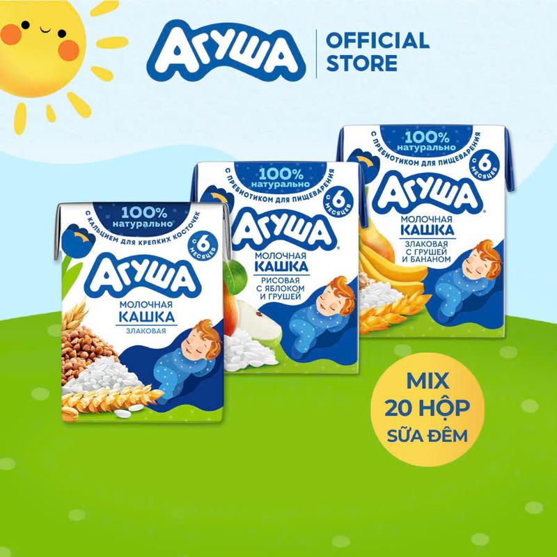 Combo 20 hộp Sữa đêm ăn dặm ngũ cốc các vị Agusha 200ml/hộp