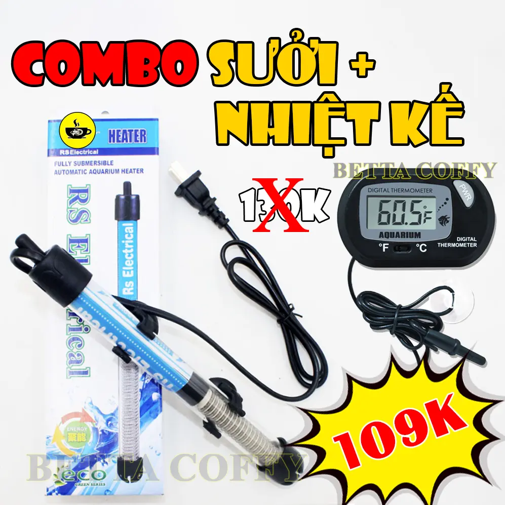 [S2] COMBO MÁY SƯỞI + NHIỆT KẾ ĐIỆN TỬ - Dành cho hồ cá