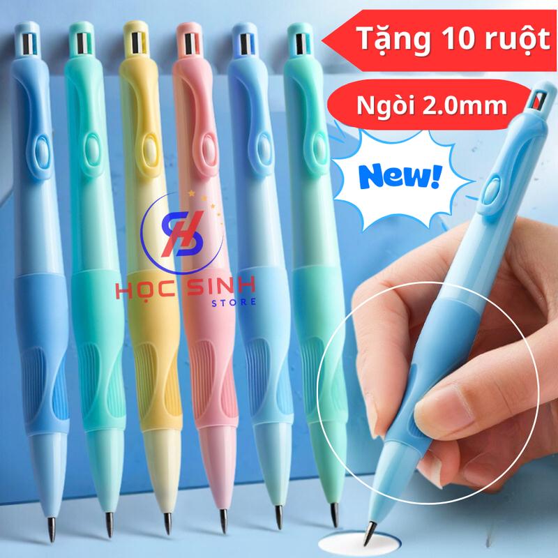 Tặng 10 Ruột Chì 2.0mm Combo 2 Cây Bút Chì Bấm Cá Heo Có Đệm Tay Cầm Ngòi 2.0mm Tích Hợp Chuốt - Giao Màu Cho Bé Trai Và Bé Gái Bút Định Vị